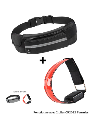 Ceinture + Brassard Lumineux Rouge pour Running, Randonnée, Cyclisme, Voyage